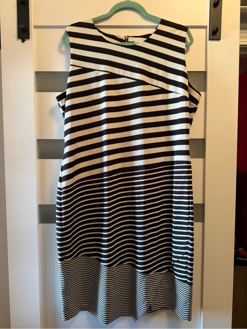 Calvin Klein Black and White Striped Sleeveless Shift Dress
